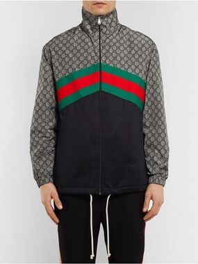 Gucci Black Windbreaker with Green and Red Chevron